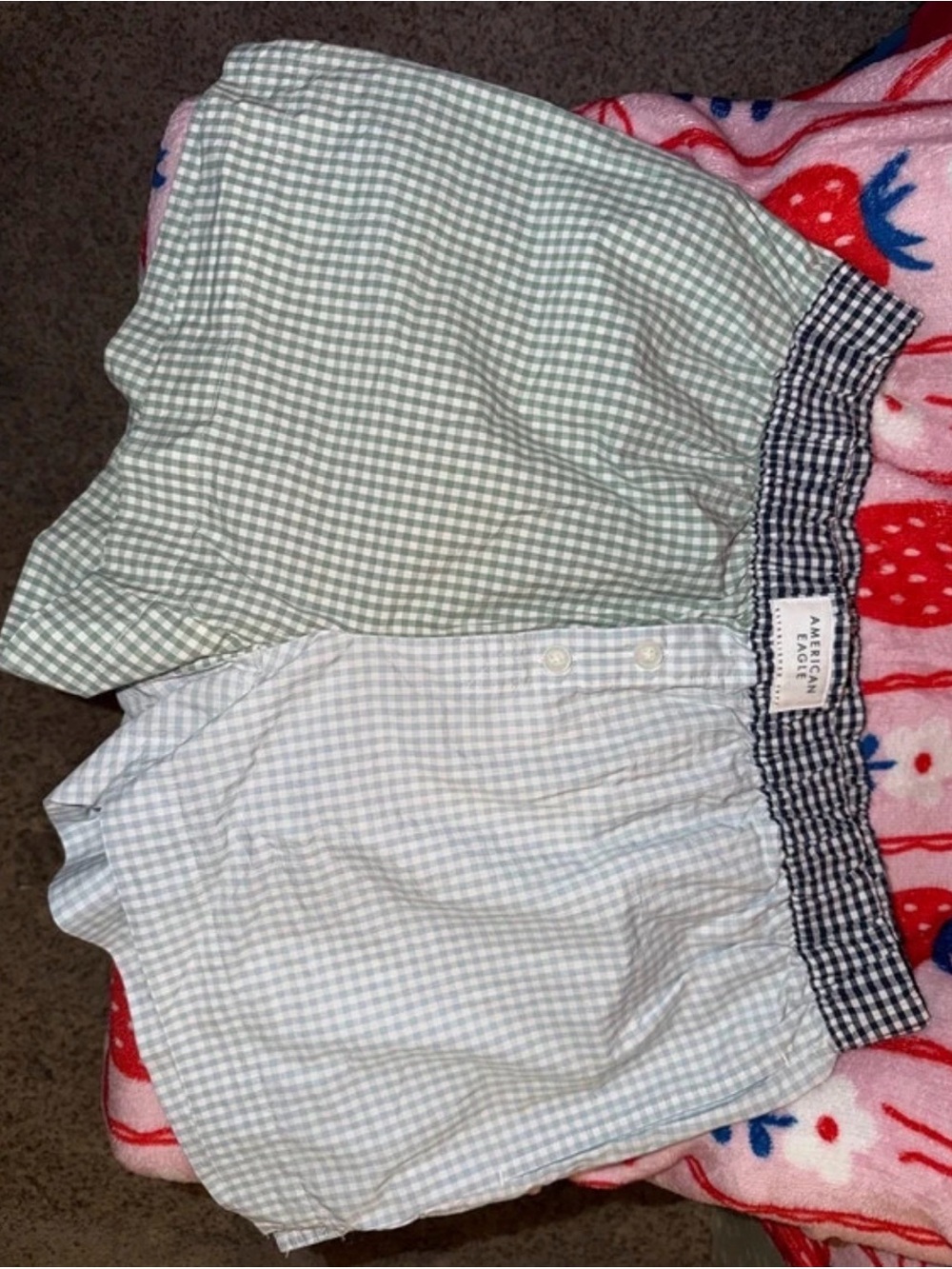 American Eagle Outfitters Two-Tone Gingham Shorts in Light Green and Light Blue